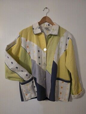 Parsley & Sage, Yellow and green quilt jacket features a patchwork design
